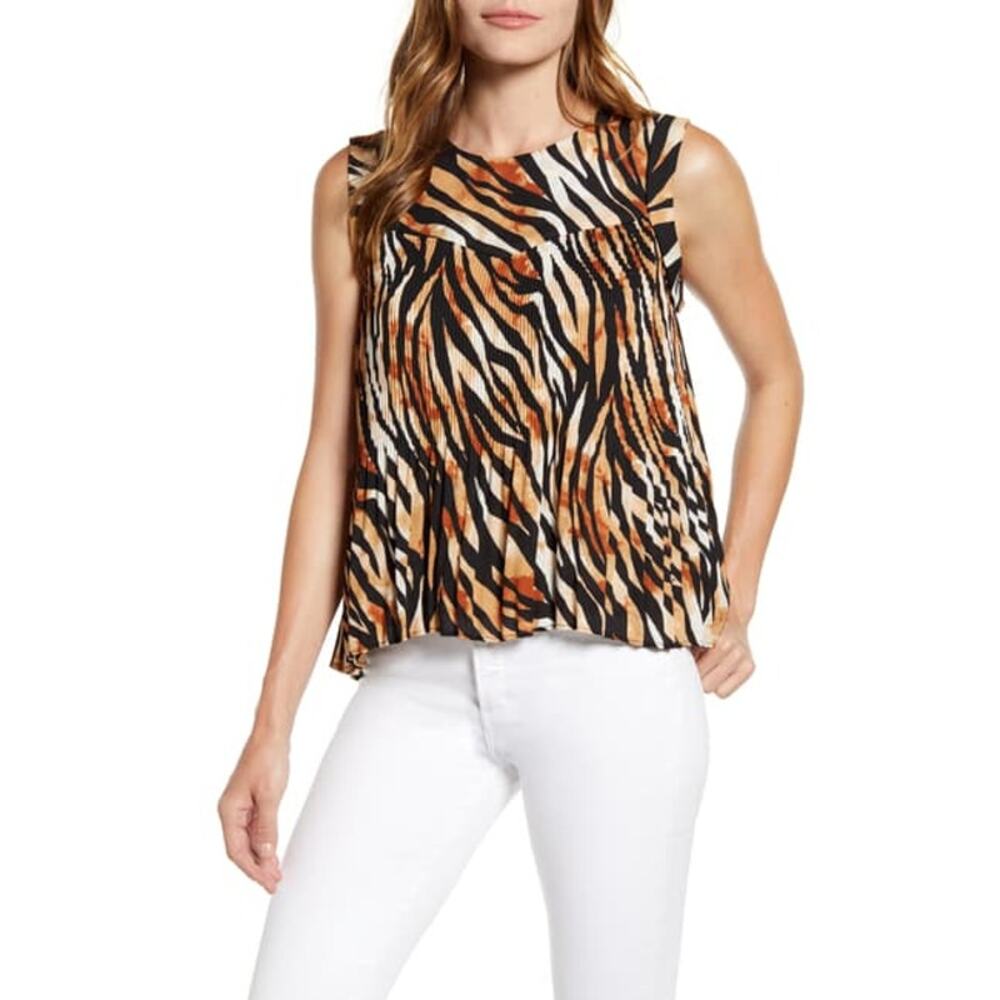 Gibson x Hot Summer Nights Roselyn Zebra Pleated Tank Top Women S Brown Black